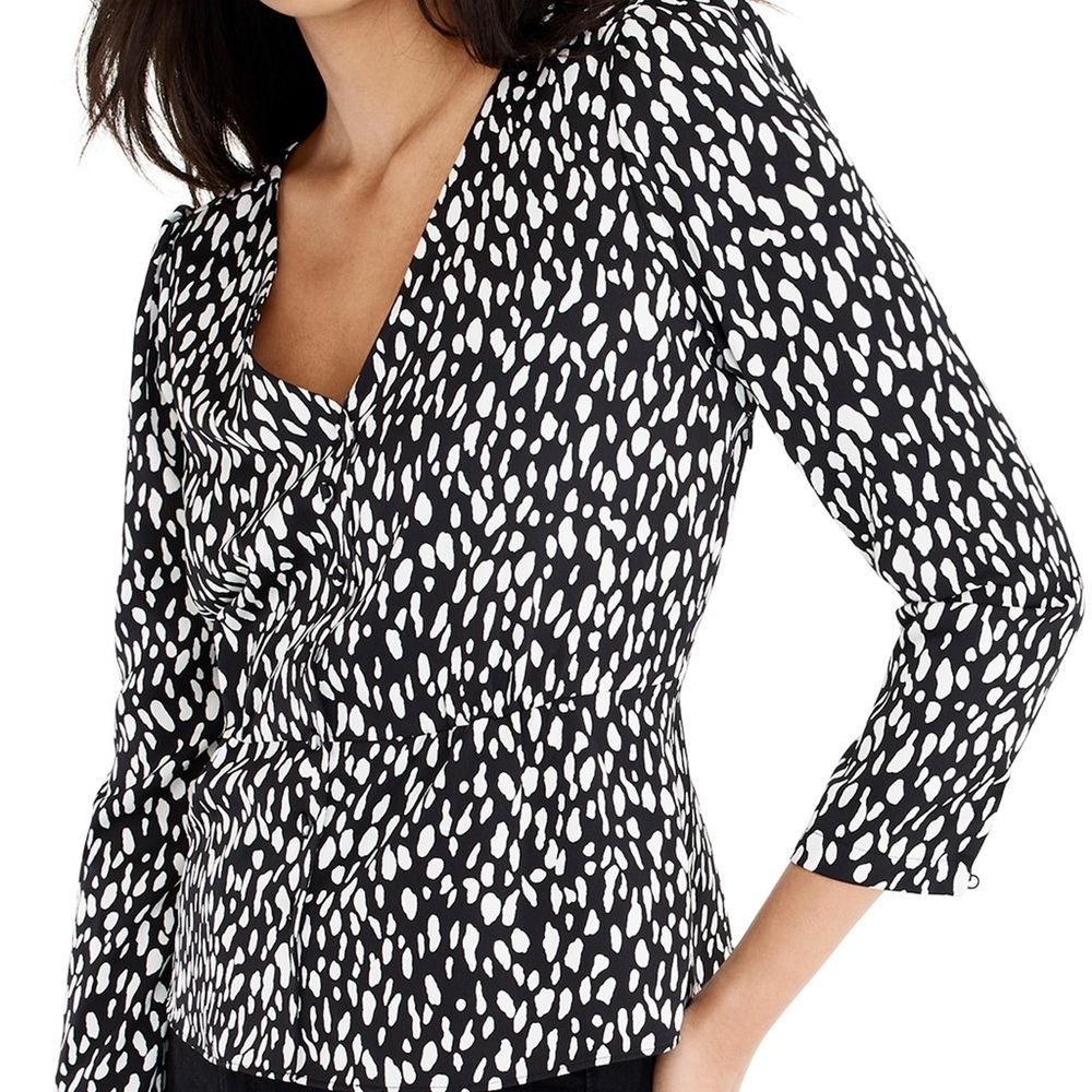 J. Crew Black/White Peplum Blouse size 2